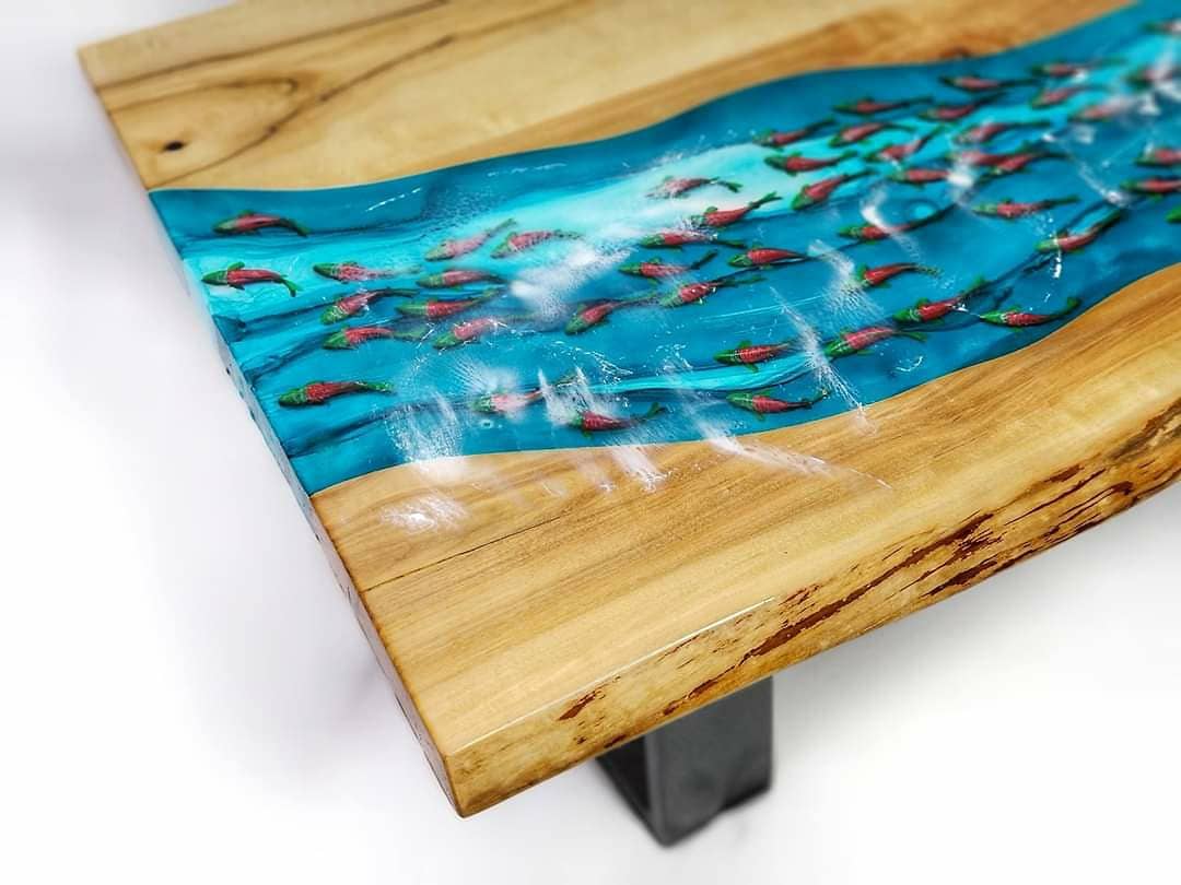 Epoxy River Table With Fish